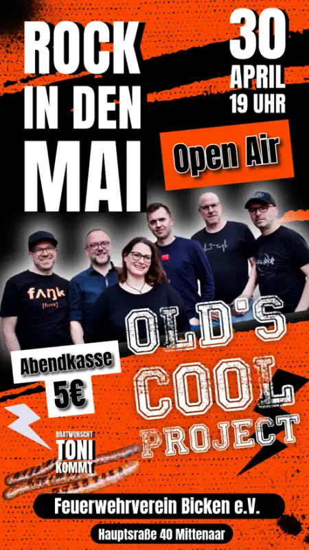 Am Donnerstag, dem 30. April 2026, lädt der Feuerwehrverein Bicken e. V. zum großen Rock in den Mai – Open Air ein 